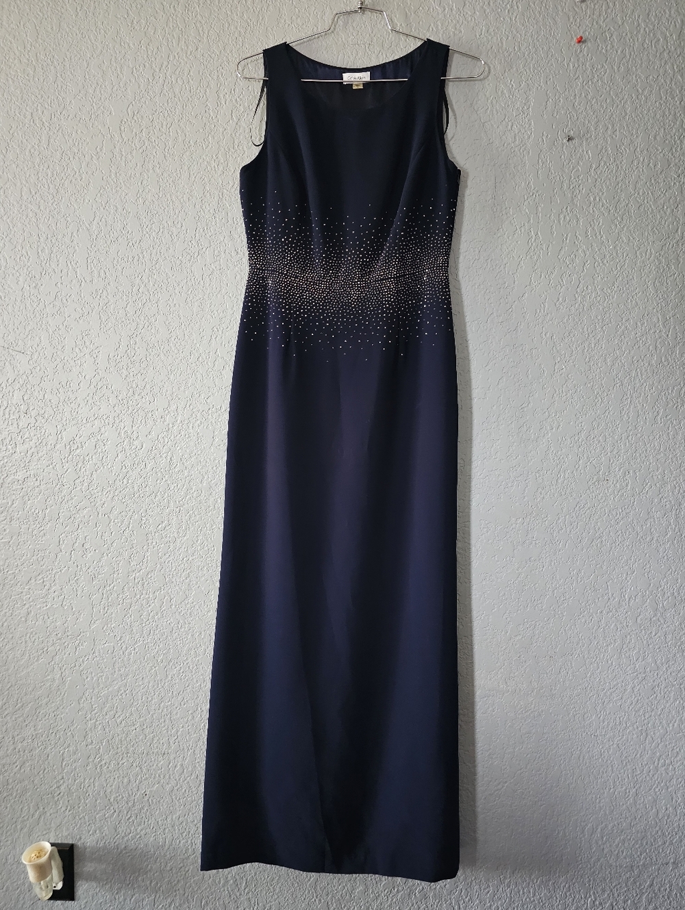 Calvin Klein Navy Embellished Sleeveless Evening Gown